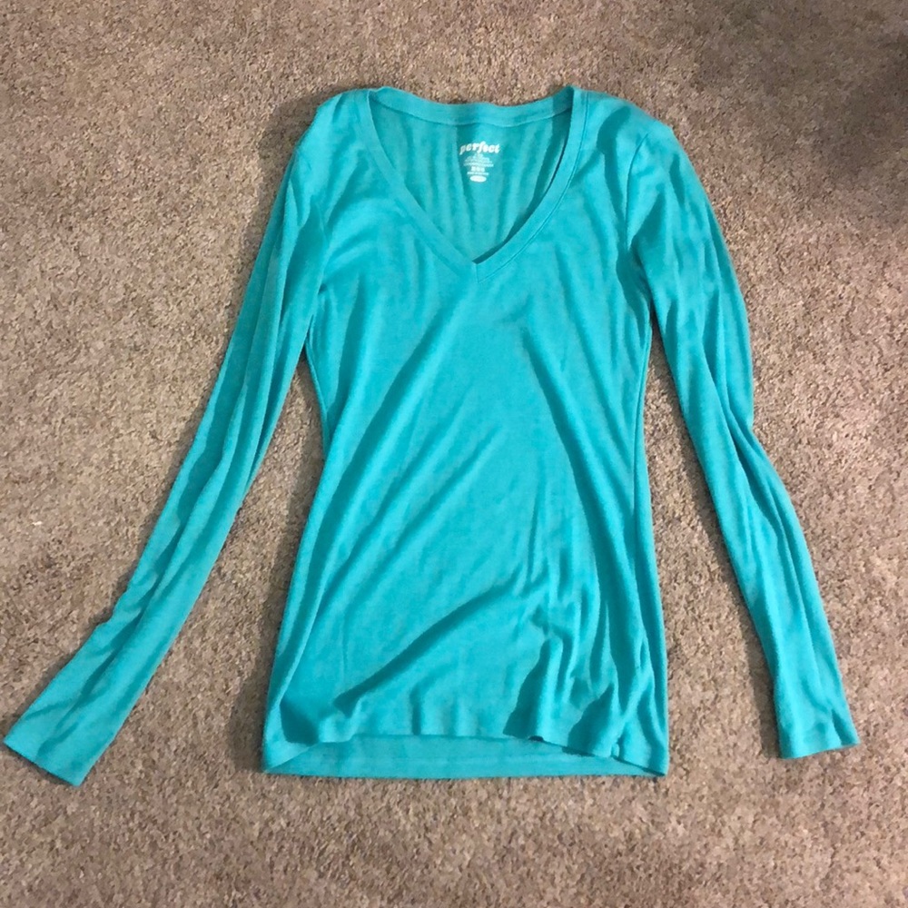 Teal old never c-cut top